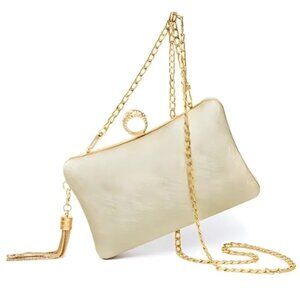 Clutch Purse Women Wedding Evening Handbag Formal Party Prom Bag, Golden Tone